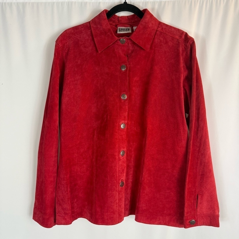 Vintage Jacket/ shirt Chicos Desing Size: 2 (Chicos Sz) 100% Leather Color: Red